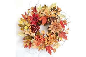 HUASHEN 22 Inch Fall Wreaths for Front Door with Maple Leaves Dahlia, Fall Door Wreath Autumn Wreath for Thanksgiving Halloween Outdoor Indoor Farmhouse Party Holiday Porch Home Decor