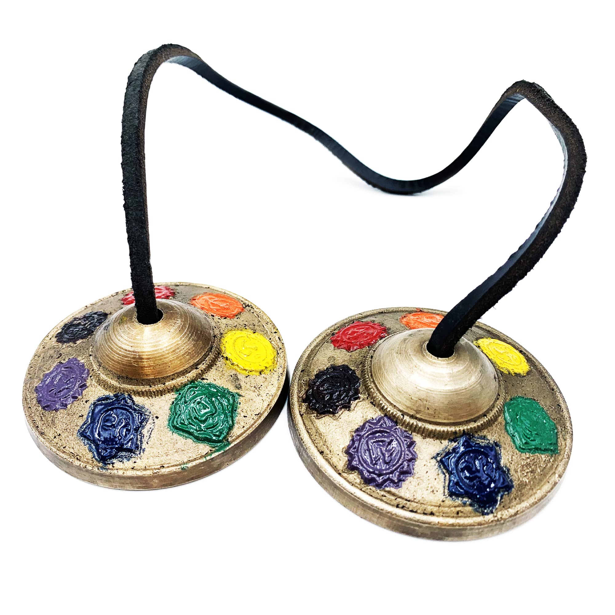 Snadi Tingsha (Tibetan Bell) - Brass Handmade Indian Craft, Chakra Design with Enamel Colors, for Meditation, Healing, Mindfulness, Reiki, Relaxation