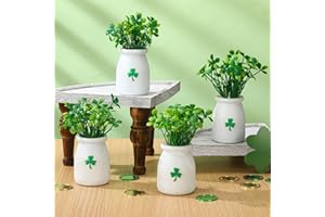 NITIAL 4 Pcs St. Patricks Day Artificial Plants St. Patricks Shamrock Vase Decoration Green Plants Artificial for Office Clover Floral Small Greenery Decor for Irish