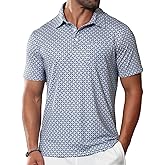Lexiart Mens Golf Shirt Short Sleeve Slim Fit Quick-Dry Moisture Wicking Performance Print Patterns Polo with Pocket