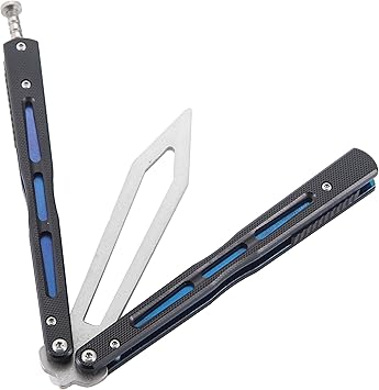 Amazon バックル付き 折りたたみ戦術トレーナー練習バタフライナイフ 刃なし G10マテリアルハンドル 青い No Brand フォールディングナイフ