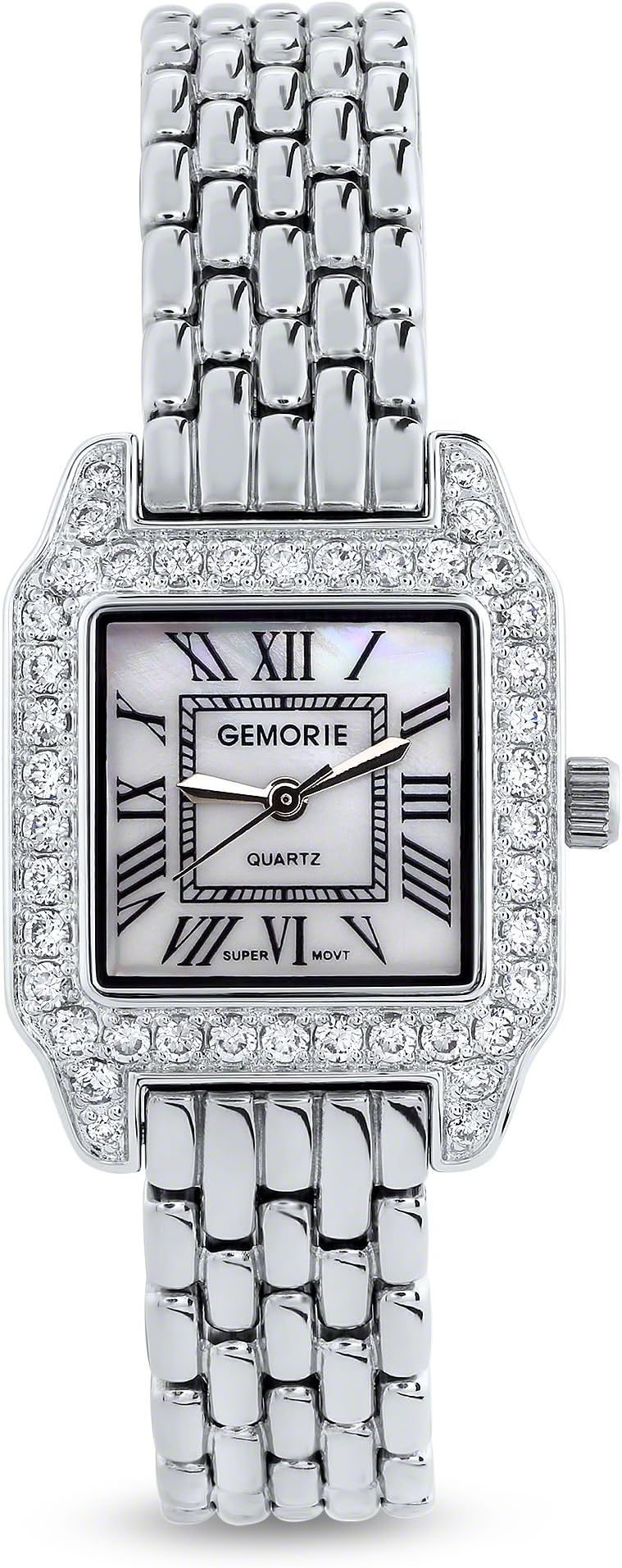 Gemorie Women Fashion Square Shape Cubic Zirconia Watch with Steel Band in Rhodium Plating (129100)