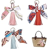 NICENEEDED 3 PCS Silk Ribbon Bow Tassel, 6.7 Inch PU Leather Tassel Keychain with Alloy Key Rings and Bowknot Ribbon, Bag Pendant Charm Decorative Accessories for Women Purse Handbag Decor