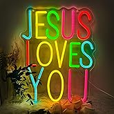 Jesus Loves You Neon Sign, Pink Dimmable LED Light Up Neon Sign for Girls Bedroom Wedding Home Christ Church Wall Decor Birthday Christmas Gift for Daughter Kids Girls Friends (Jesus Loves You)
