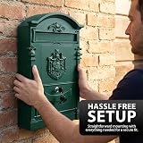 ZENO Letter Box Wall Mounted Green Postbox with 2 Keys Large Classic Mailbox view 7