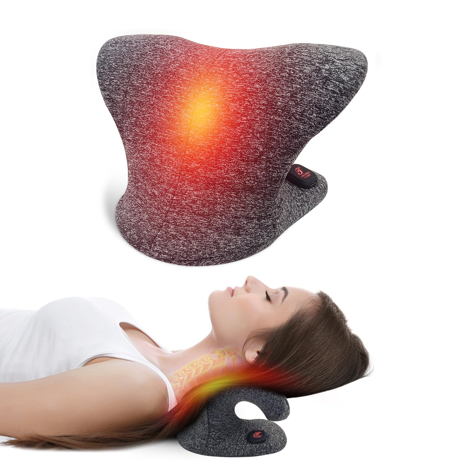Photo 1 of ()USED/FAIR) Cordless Heated Neck Stretcher for Neck Pain Relief, 2500mAh Heated Cervical Traction Device for TMJ Migraine, Neck and Shoulder Relaxer with 3 Temperature Modes 60mins Auto-Off, Gifts for Men(Grey)