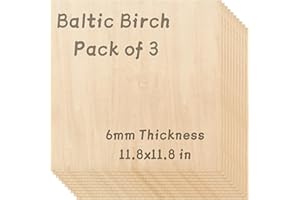 TX LITEART 1/4 Baltic Birch Plywood - 11.8 x 11.8 inch, Pack of 3, 6mm Baltic Wood Sheet for Lasers