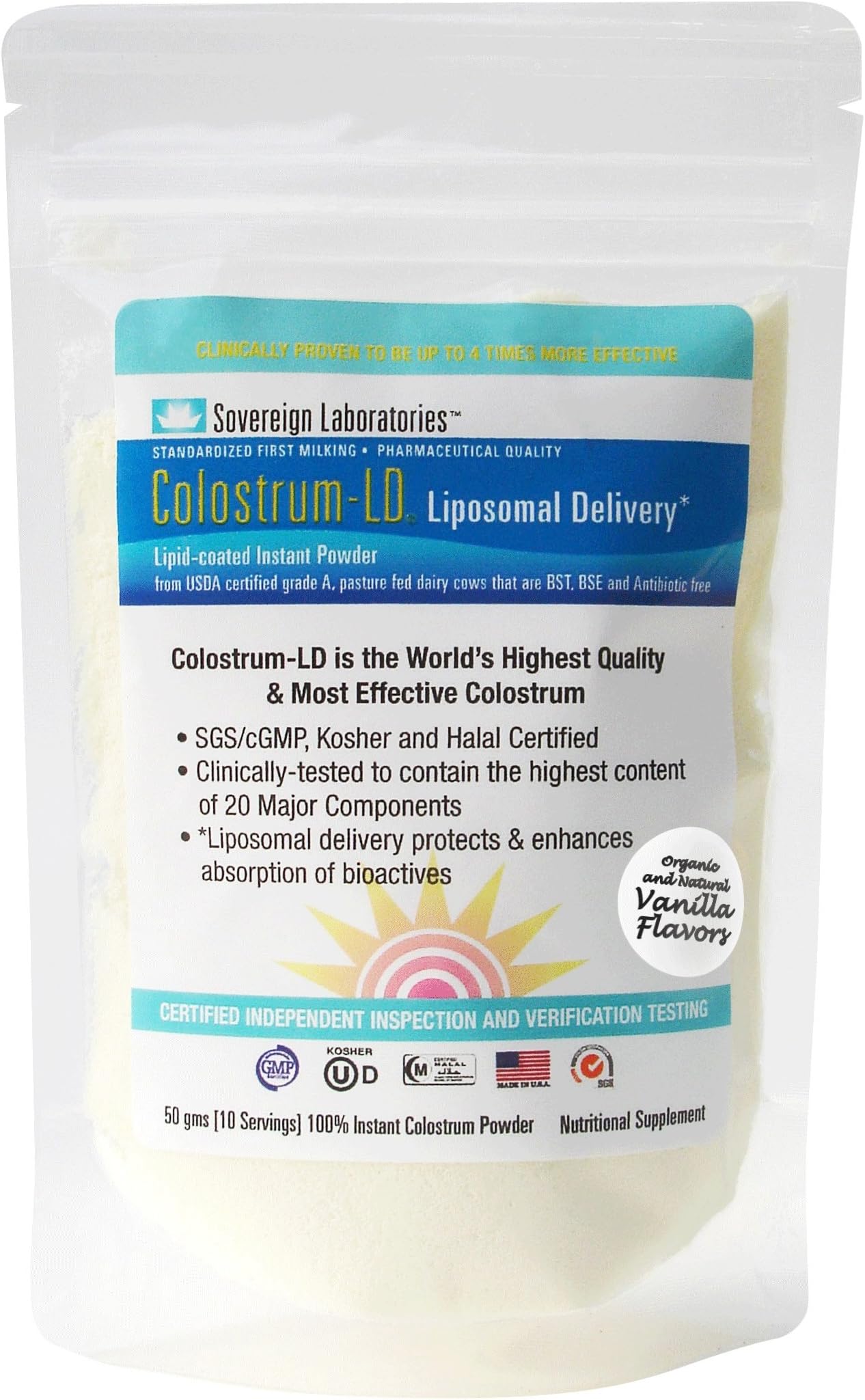 Advanced Absorption Liposomal Colostrum Powder - Proprietary Colostrum-LD Tech Provides up to 1500% More Bio-Availability Over Regular Colostrum - 50 Grams (Vanilla)