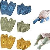 Feidoog Baby Crawling Knee Pads with Anti-Slip Elastic 3 Pairs Knee Pads and 3 Pairs Socks Set,Infant Kneepads for Crawling