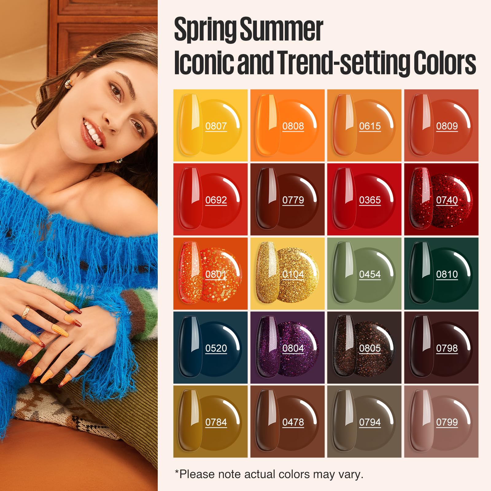 MEFA Gel Nail Polish Set, 23 Colors Brown Orange Nail Polish Set Gold Glitter Yellow Nail Polish Soak Off Red Shimmer Gel Nail Gifts for Women Girl DIY Salon Home Manicure - Image 4