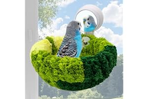 Jevnd Large Winter Warm Window Suction Cup Birds Nest with Mirror, Rigid Frame Budgie Nest Bed for Two, Hanging Bird Bed Hamm
