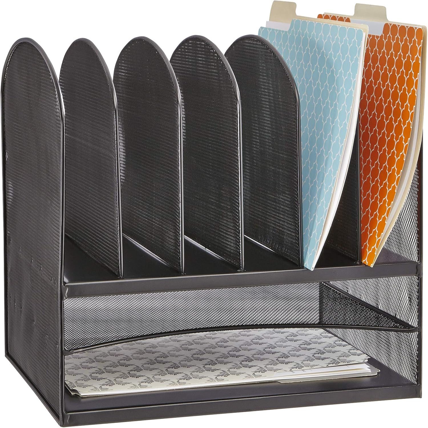 Safco Products Onyx Mesh 2 Tray/6 Sorter Desktop Organizer 3255BL, Black Powder Coat Finish, Durable Steel Mesh Construction, Space-saving Functionality : Literature Organizers : Office Products