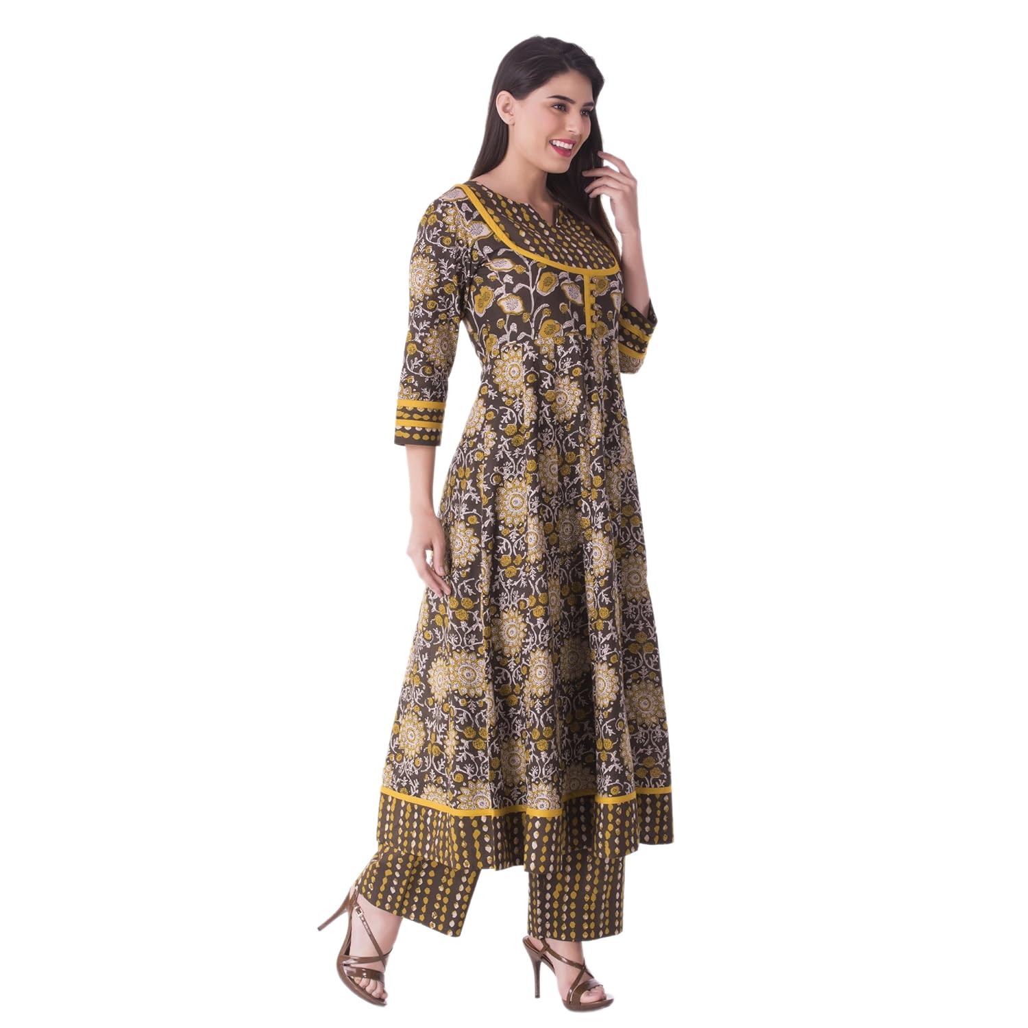 khushal k women's cotton printed kurta with palazzo pant set