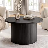 ONBRILL 31.5" Round Coffee Table, Tambour Design, Black | Center Table, Circle Coffee Table, Mid Century Modern Style, Wooden, for Livng Room, Office, Apartment
