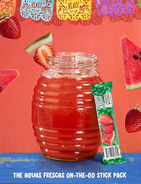 KLASS AGUAS FRESCAS POWDERED DRINK MIX | 44 SUGAR FREE POWDER PACKETS | FLAVORS – CUCUMBER LIMEADE PINEAPPLE TANGERINE STRAWBERRY WATERMELON & HIBISCUS BERRIES – WATER ENHANCER TO GO!