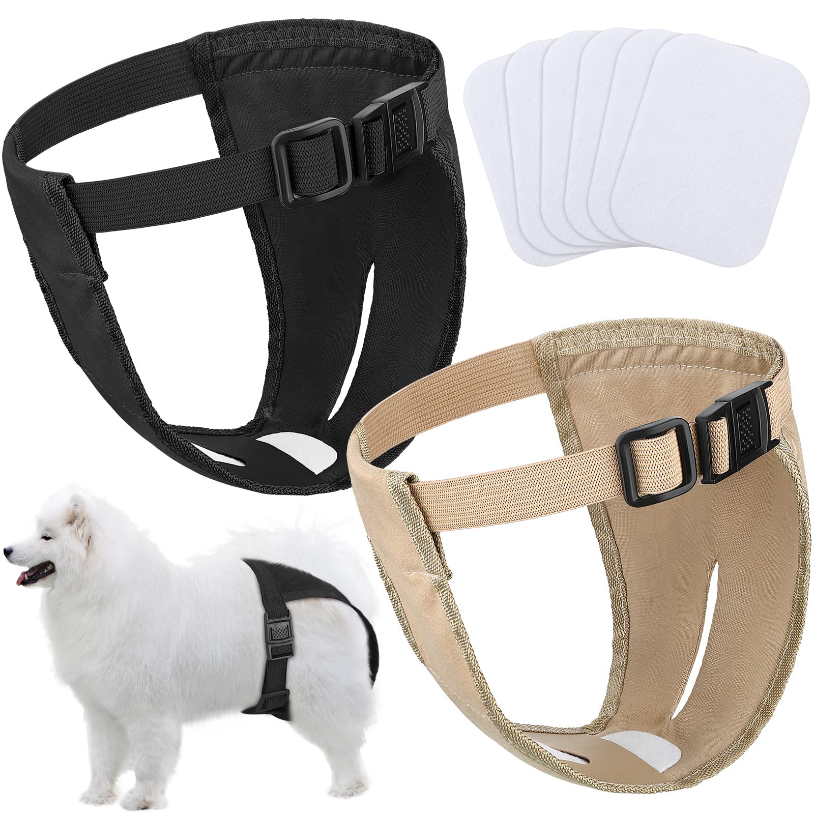 2 Pack Dog Pants Dog Nappies with 6 Sanitary Pad Adjustable Protective Trousers for Female pets in Heat Monthly Bleeding Physiological Washable Pants(XXL)