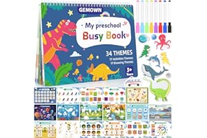 GEMOWN Preschool Busy Book for Toddlers - Montessori Activity Book for Kids - 34 Themes Sensory Learning Educational Activities - Gifts for Boys - Travel Toys for Airplane Car - Blue