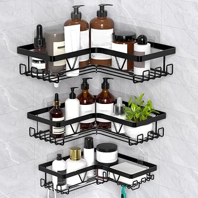 KEGII Corner Shower Caddy 3 Pack Stainless Steel No-Drill Black