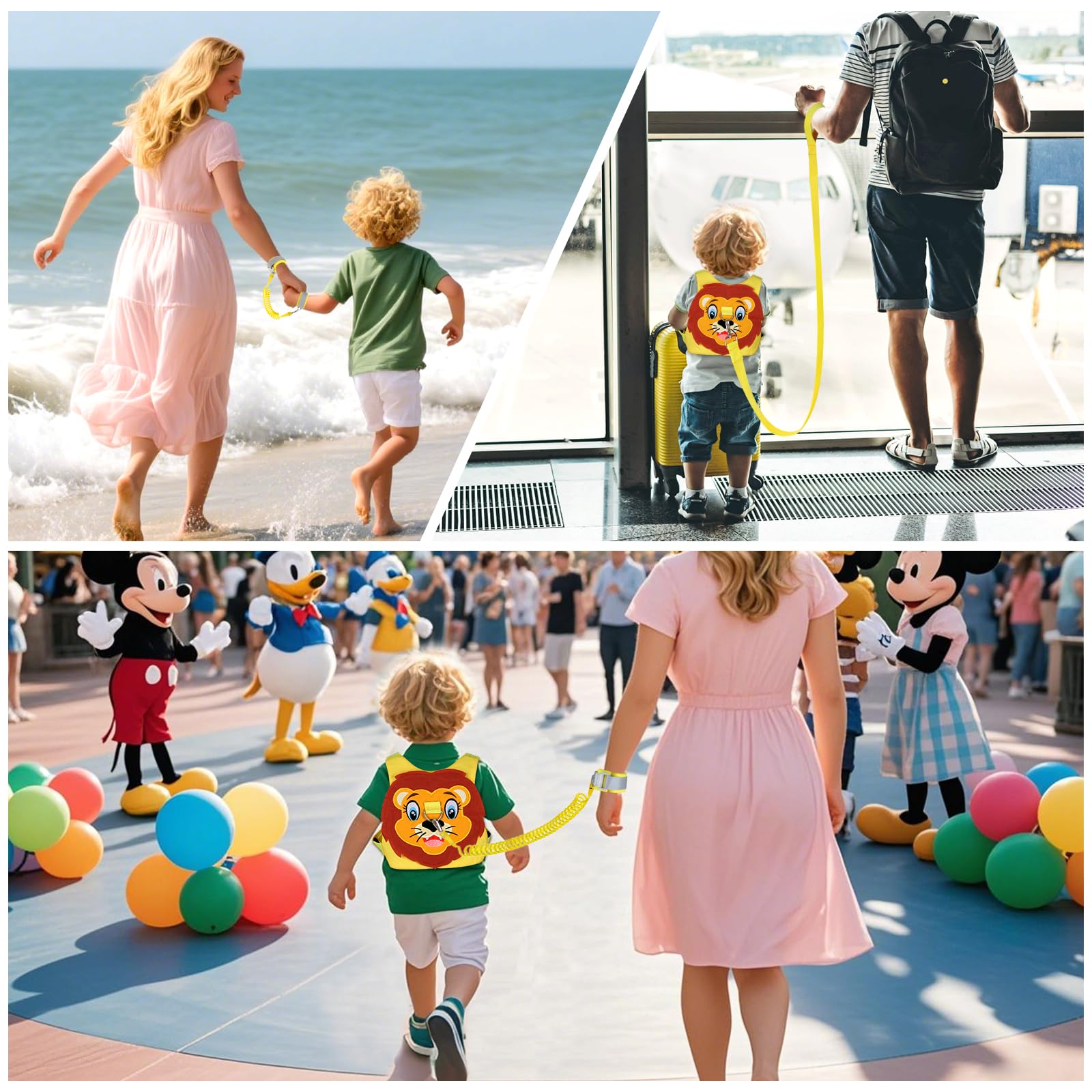 Toddlers Leash + Anti Lost Wrist Link Child Kids Safety Harness Kids Walking Wristband Assistant Strap Belt for Boys Pink Christmas Gift (Yellow)