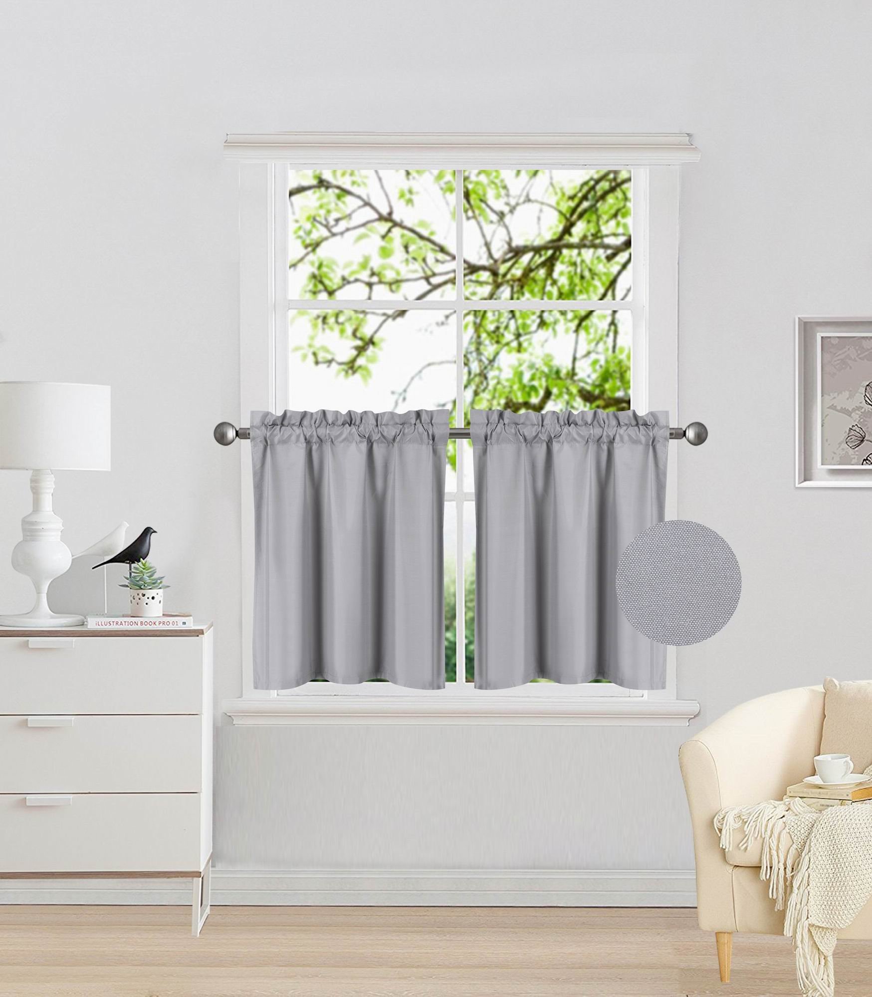 2 Pcs Panels Small Window Curtains Blackout Curtains 24 Inches