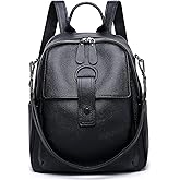 Wesccimo Genuine Leather Backpack Purse For Women Black Real Soft Leather Travel Convertible Ladies Shoulder Bag