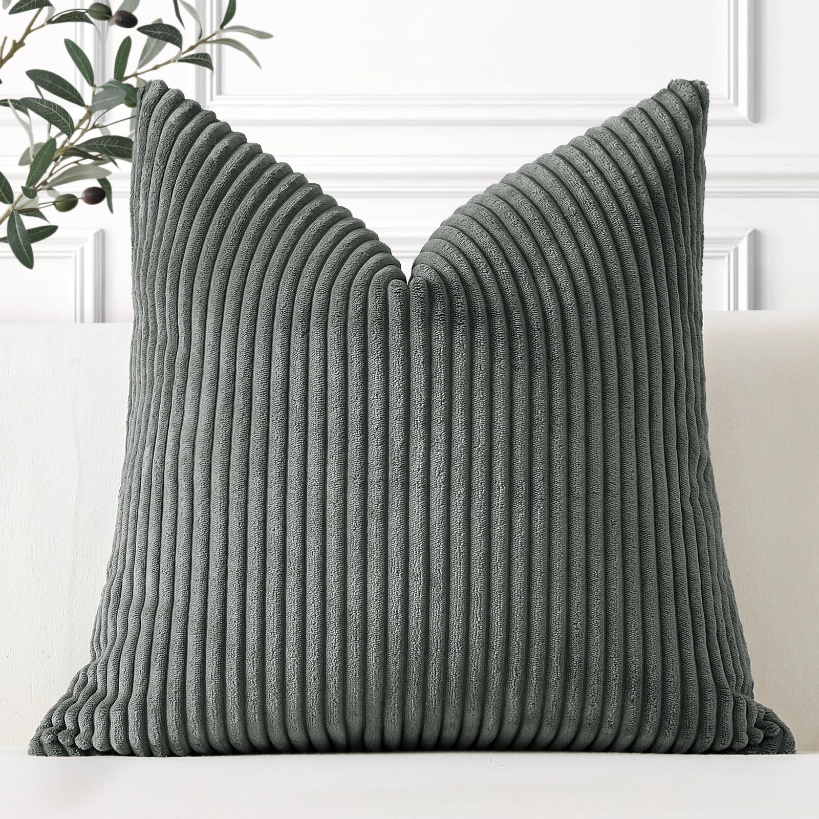 Artscope Cozy Striped Corduroy Cushion Cover 45x45cm Super Soft Decorative Square Throw Pillow Covers Case for Sofa Couch Bedroom Car Decor 18 x 18 Inches, Dark Gray