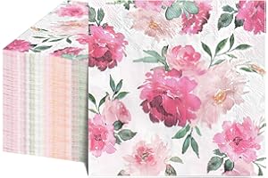 NatNarr 100 Pcs Pink Floral Napkins, Disposable Watercolor Mothers Day Flower Napkins Decorative Spring Cocktail Napkin for T