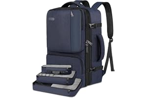 Vancropak Carry on Backpack, Airline Approved 45L Travel Backpack with 3 Packing Cubes for Men Women, Water Resistant Expandable Weekender Luggage Daypack Suitcase Duffel Bag, Gifts for Traveler, Blue