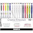 Zebra Pen Creative Essentials Starter Set, Includes 5 Highlighters, 5 Markers and 5 Sarasa Clip Retractable Gel Pens, Assorted Ink Colors, 15-Pack (76115)