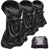3PCS Silky Durags Pack for Men Waves, Satin Doo Rag, Award 1 Wave Cap,N | Long Tails Wide Straps Satin Durag,Ideal for Braids, Locs, Waves, No Head Crease Outer Stitching Breathable Soft Silky Fabric