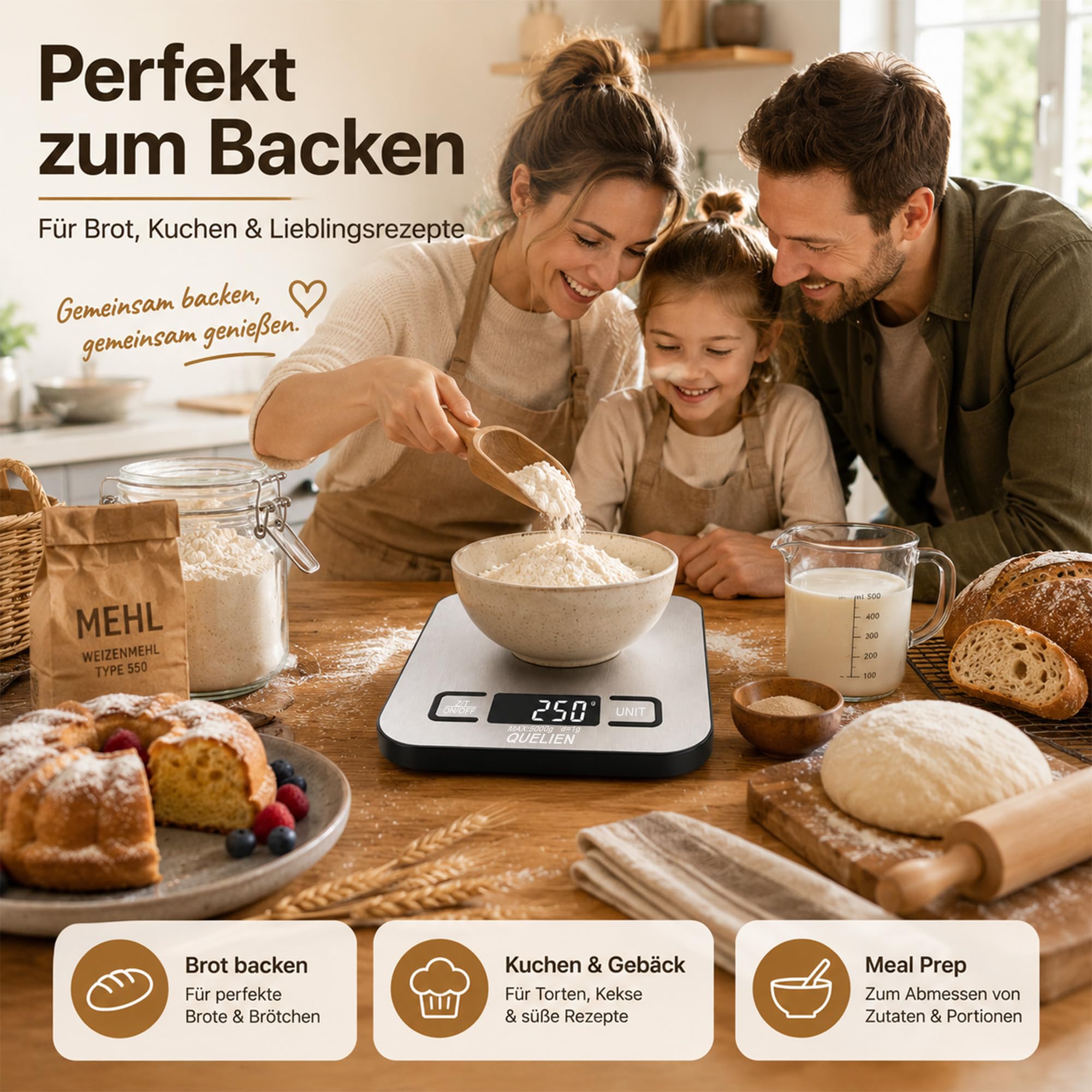 Digitale Küchenwaage Aus Edelstahl, USB-Aufladbar, 5 kg/1 g Präzision, 6 Einheiten, Tara-Funktion, LCD-Display – Ideal Für Kochen, Backen Und Große Mengen 9