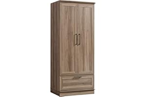Sauder HomePlus Bedroom Armoire Wardrobe Closet Clothes Storage with Hanging Rail, Pantry Storage Cabinet with Storage Drawer, in Salt Oak