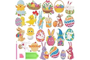 Diamond Painting Stickers, ACSAUMMY 22pcs Easter Diamond Arts Painting Stickers Kits for Kids 5D DIY Rabbit Diamond Dots Painting Self-adhesive Mosaic Stickers Easter Eggs Gem Arts and Crafts for Kids