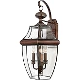 Quoizel Newbury Outdoor Wall Lantern, 23 Inch 3-Light Aged Copper Wall Sconce, French Country Exterior Wall Lantern Fixture, 