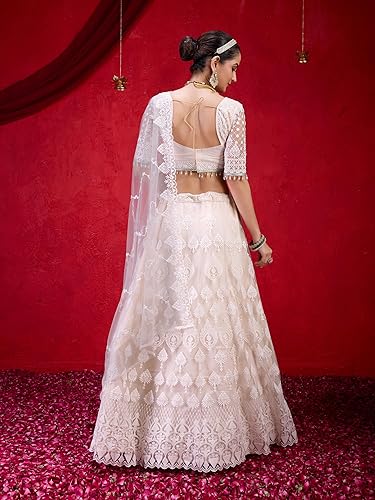 TRENDMALLS Women's Net Embroidery Lehenga Choli with Dupatta (L248
