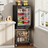 Mini Fridge Stand with Storage Small Refrigerator Stand with Wheels | Mini Fridge Cart Printer Stand Utility Cart Max Load 300 LBS, Dorm, Apartment, Kitchen, Office