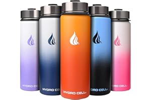 HYDRO CELL Stainless Steel Insulated Water Bottle with Straw - For Cold & Hot Drinks - Metal Vacuum Flask with Screw Cap and Modern Leakproof Sport Thermos for Kids & Adults (Red/Orange 24oz)