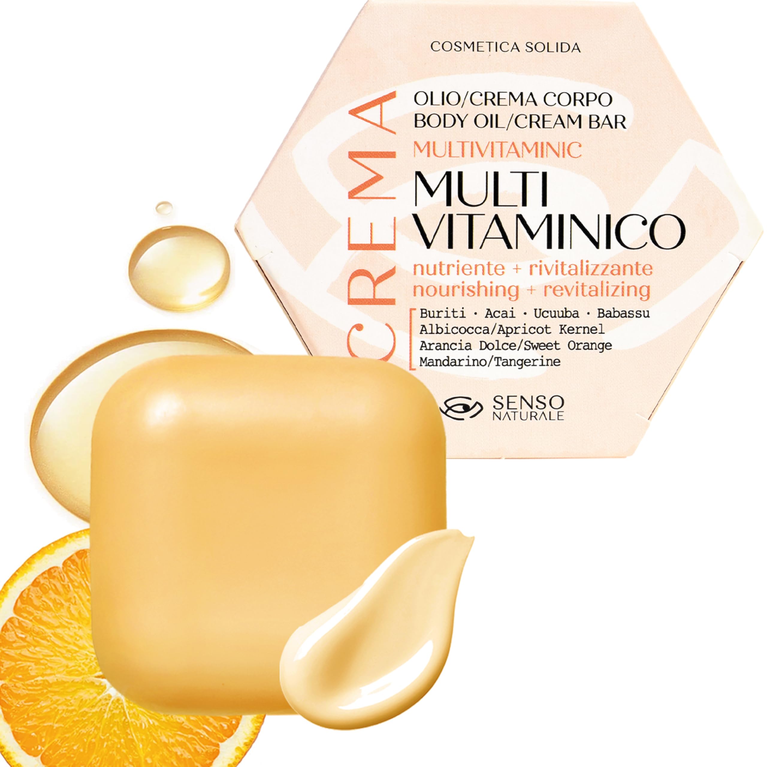 Senso Naturale Multivitamin solid Body Oil, Vitamin C/E Revitalising Cream for Radiant and Youthful Skin, Moisturising, Antioxidant, Antiblemish, 100% Natural and Vegan