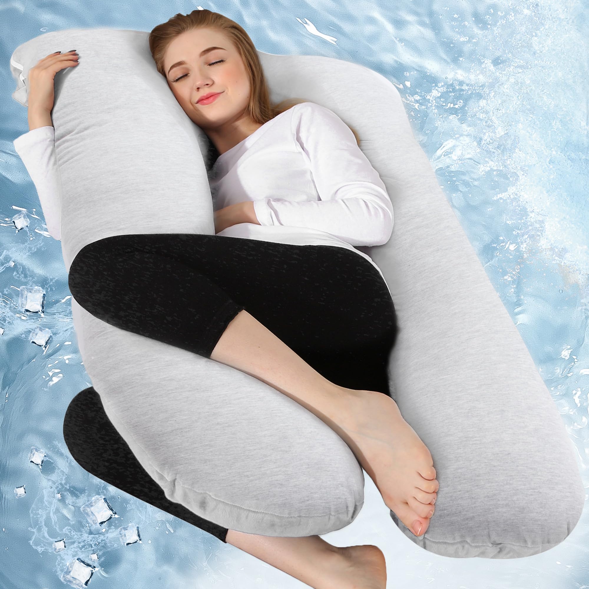 Chilling Home Cooling Jersey Cotton 59 Inch Pregnancy Pillow for Sleeping