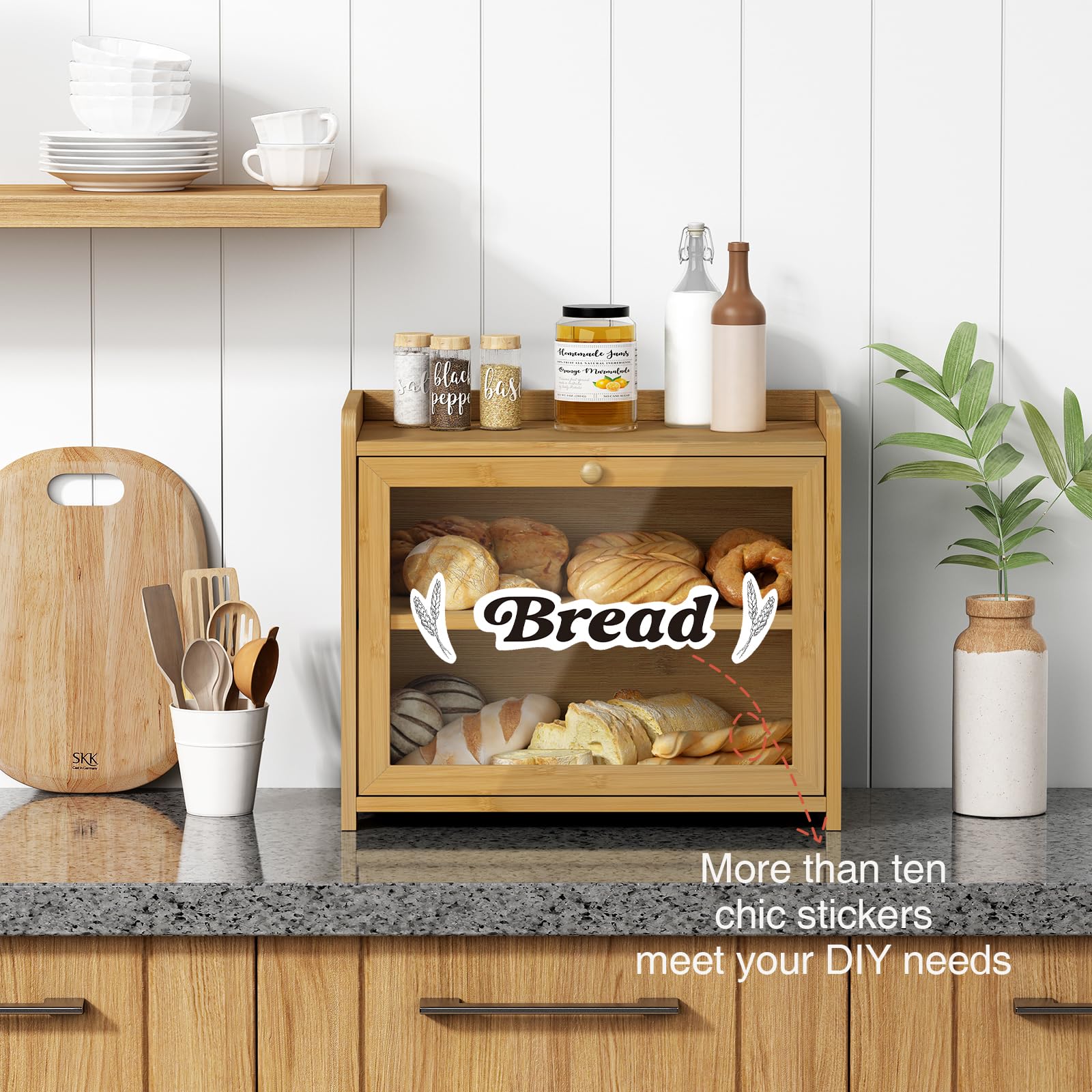 Goozii Bamboo Bread Box for Kitchen Countertop, Wooden Kitchen Counter Organizers and Storage for Bread, Coffee, Spices, Snacks, Wood Vintage Breadbox Container for Cabinet, Bedroom, Bathroom