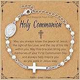 Semoya Catholic Bracelets Gifts for Women Girls, Simulated Pearl Rosary Beads Virgin Mary Cross Charm Bracelet Confirmation First Communion Baptism Religious Christian Jewelry Gift