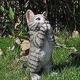 Garden Cat Decor - Outdoor Statue, 9.1" Tall Grey Praying Cat for Patio, Lawn & Indoor Table Accessory for Mom
