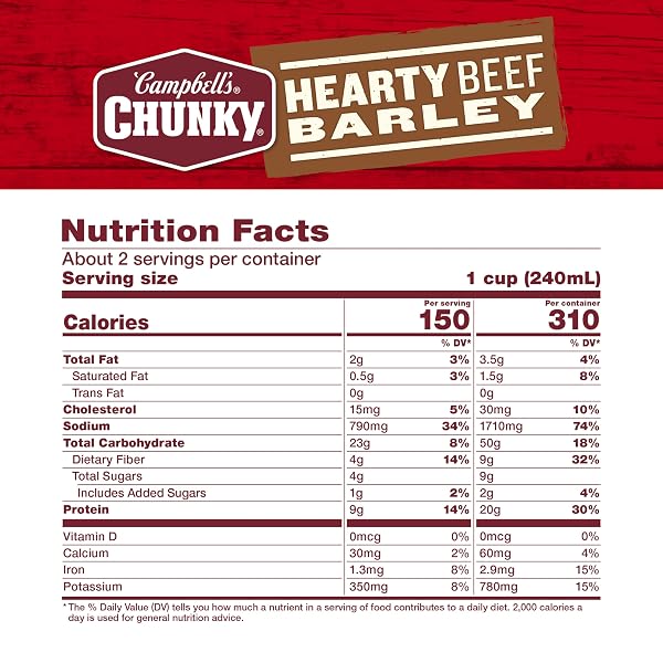 CAMPBELL’S CHUNKY SOUP, HEARTY BEEF AND BARLEY SOUP, 18.8 OZ CAN