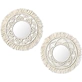 Mkono Hanging Wall Mirror with Macrame Fringe 2 Set Small Round Decoration Boho Antique Mirror for Apartment LivingRoom Bedroom Baby Nursery,Beautiful Gift Ideas