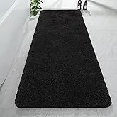 AROGAN Luxury Long Bathroom Runner Rug, 24x60 Inch Thick Soft and Absorbent Microfiber Non Slip Bath Mat, Rubber Backing Quick Dry Rugs Carpets, Machine Washable Plush Mats for Shower Floor, Black
