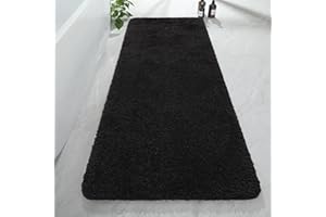 AROGAN Luxury Long Bathroom Runner Rug, 24x60 Inch Thick Soft and Absorbent Microfiber Non Slip Bath Mat, Rubber Backing Quick Dry Rugs Carpets, Machine Washable Plush Mats for Shower Floor, Black