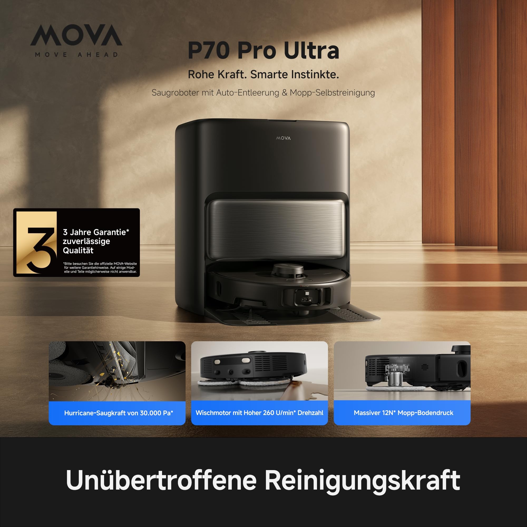 MOVA P70 Pro Ultra Saugroboter 30.000Pa Saugkraft Schwarz 2