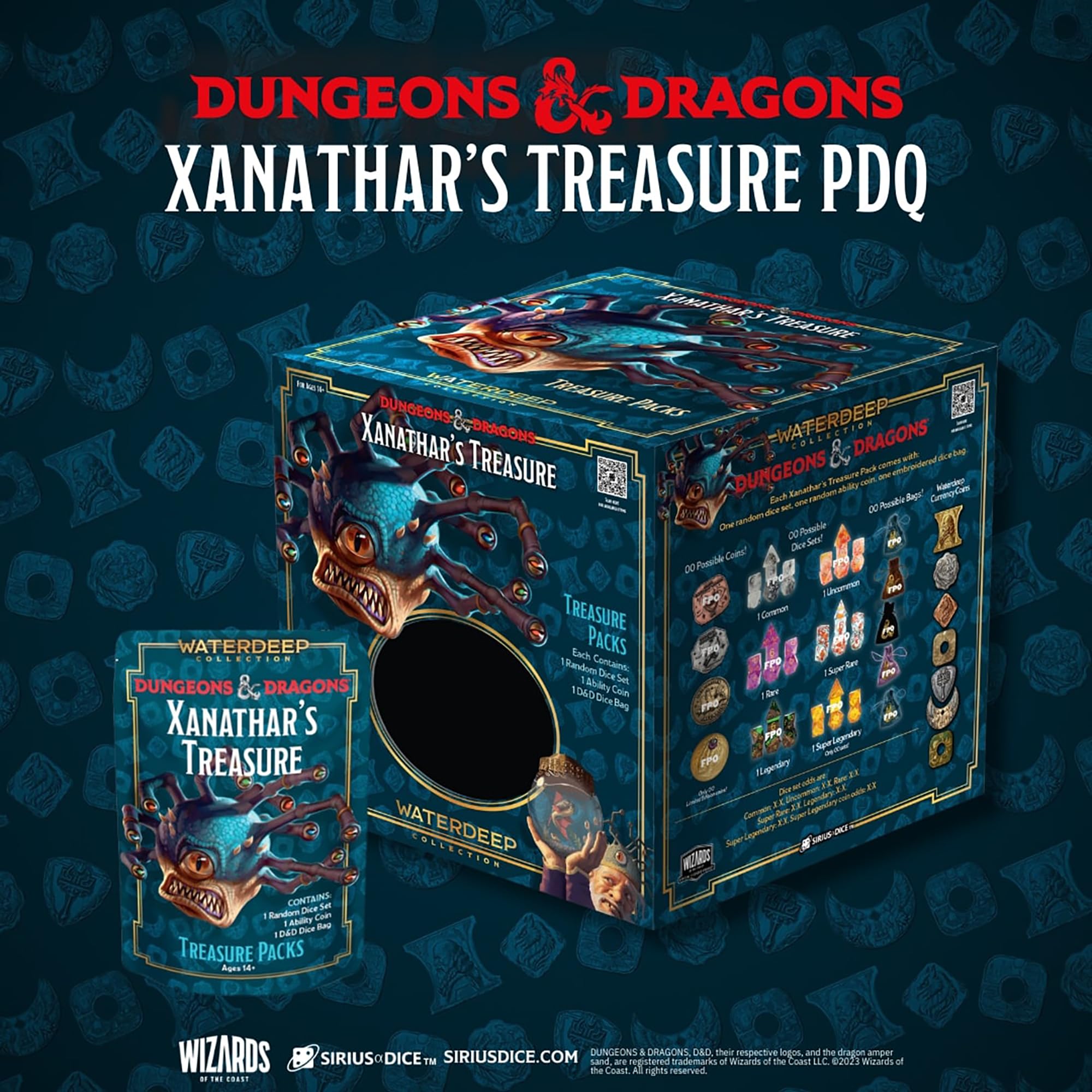 Dungeons & Dragons: Xanathar's Treasure Pack - Randomly Assorted Set w/ 7pc Dice, Metal Coin & Dice Bag - RPG, D&D Waterdeep Collection, Sirius Dice