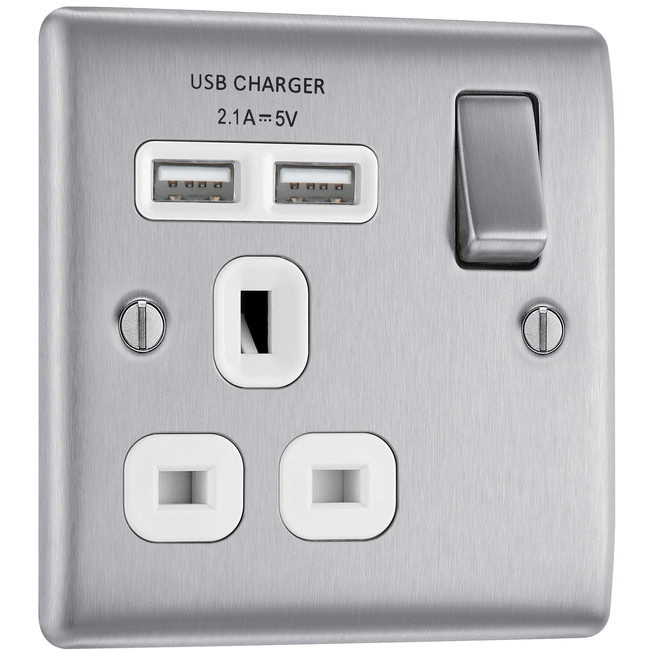 BG Electrical Single Switched Fast Charging Power Socket with USB Charging Ports