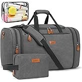 Canvas Mens Duffle Bag for Travel - Expandable 50L Weekender Bags with Toiletry Bag, Overnight Bag Travel Duffel Carry On Luggage with Removable Shoulder Strap, Durable & Water-Resistant